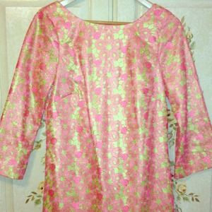 Lilly Pulitzer Shimmer Pink Lace Green Dress SZ 8