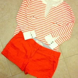 JCrew Orange Chino Shorts and orange/cream top