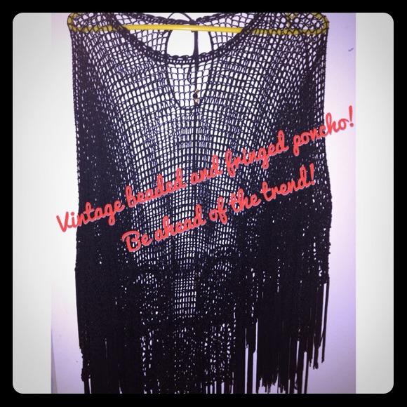 *price reduction* Cool fringed and beaded poncho!