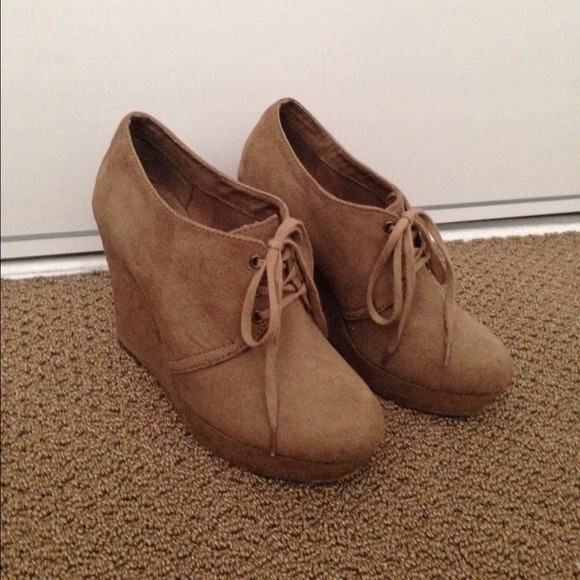 tan suede lace up wedges
