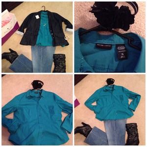 New York & Company teal long sleeve top