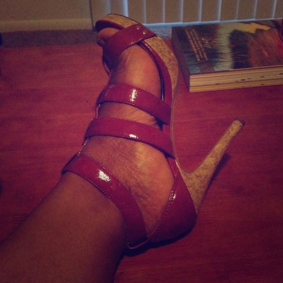 Purple/burgundy heels with gold buckles