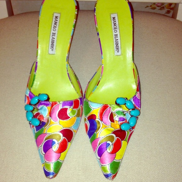 Manolo Blahnik Multi Color with Turquoise Heels