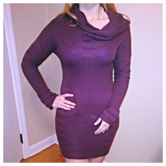 Warm & Sexy Plum Sweater Dress by Pink Cherry
