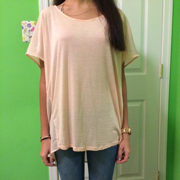Mixed Chiffon & Knit Hi-Low Tee