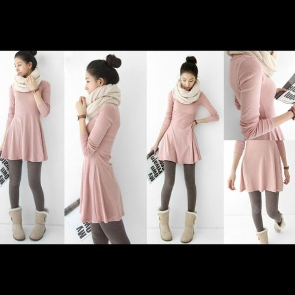 Dresses & Skirts - Light Pink Long Sleeves Wool Dress