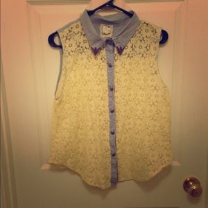Sleeveless Button-Up With Lace