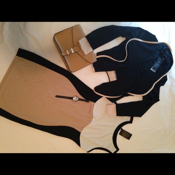 Color block dress with jacket purse and watch