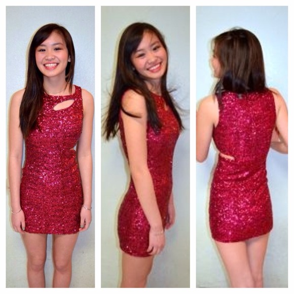 Red sequin cutout dress