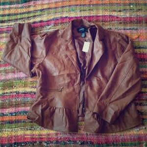 Camel leatherette Peplum PLUS SIZE jacket