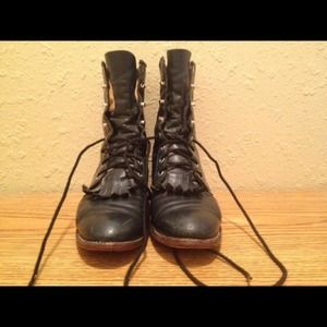 Justin Navy Blue Lace Up Ropers Boots Size 7 B