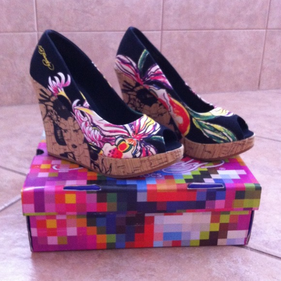 Ed Hardy Shoes - Ed Hardy Peep Toe Wedges