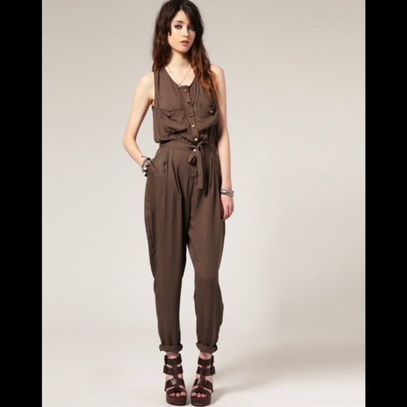 Mink Pink Maverick Jumpsuit Khaki Olive Green Sz S