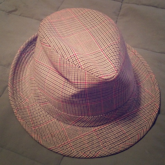 Gray, black, and red plaid Fedora Hat. ALABAMA...