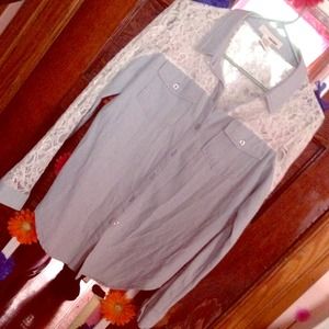 Lace and denim button down shirt