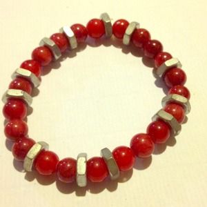 Recycled Hardware Red Dyed Jaded Bracelet Handmade