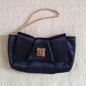 BCBG black satin clutch