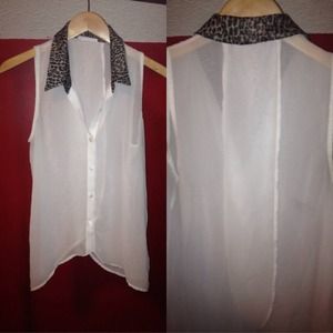 Cheetah collared sheer/flowy tank