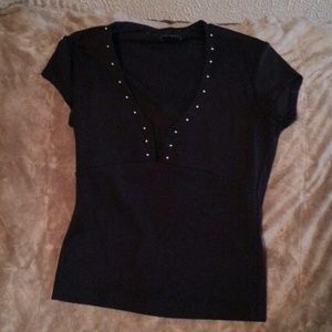 Bebe medium silver sequined neck shirt in black