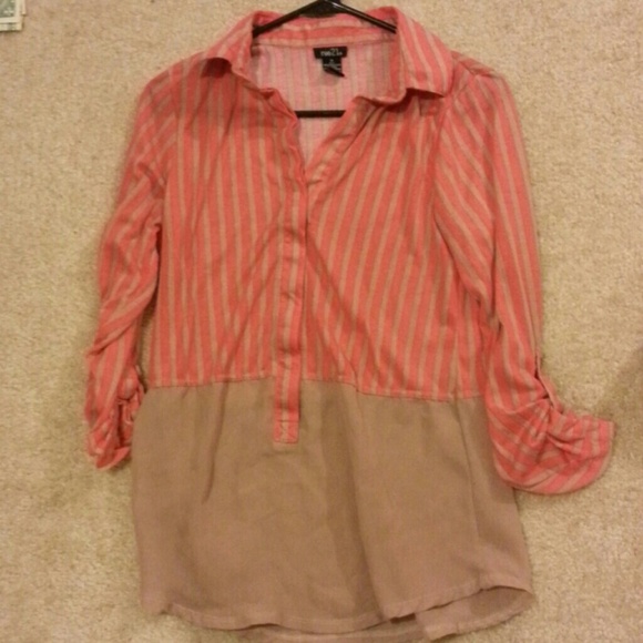 Coral and tan pin stripe blouse!