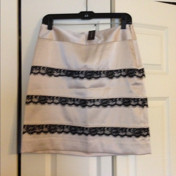 The Limited Dresses & Skirts - Cream skirt w/black lace accents