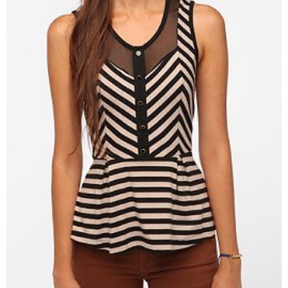 Urban Outfitters - Stripes and Mesh Peplum Top