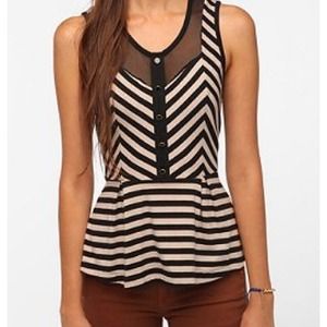 Urban Outfitters - Stripes and Mesh Peplum Top