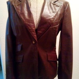 Eitienne Aigner burgundy leather blazer size small