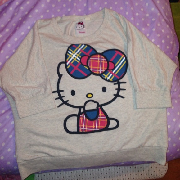 Hello kitty plaid big bow sweatershirt
