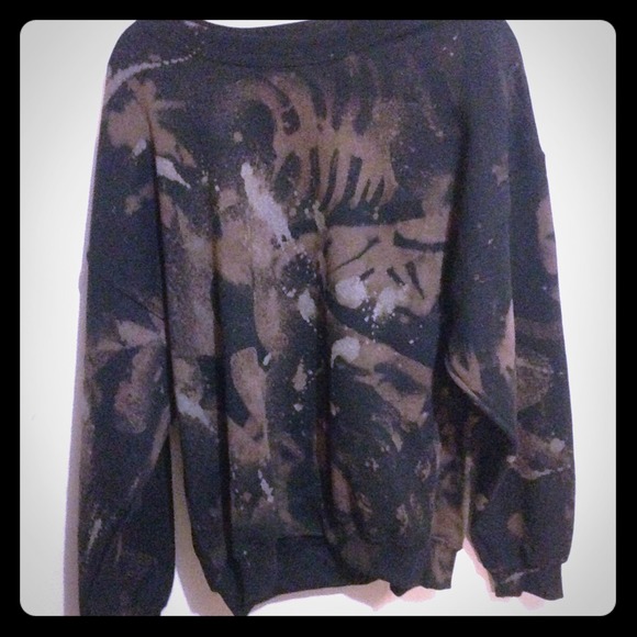 Handmade Tops - Handmade Black Bleached Cat Ribs Dyed Sweatshirt