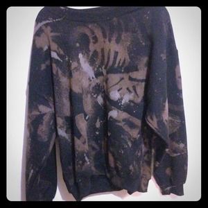 Handmade Black Bleached Cat Ribs Dyed Sweatshirt