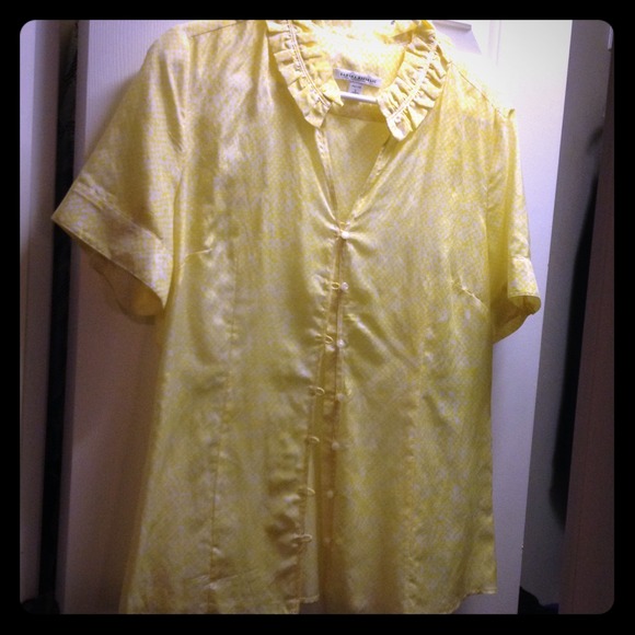 Yellow and white silk blouse