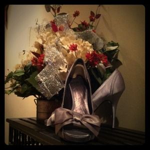 Gray Satin Pumps/Sold