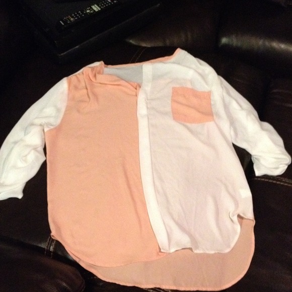 Orange and white half sleeve thigh length shirt