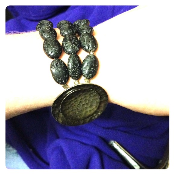 Black lava rock and sterling Silpada bracelet