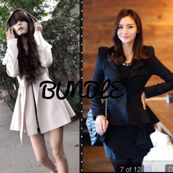 Beige Hooded Coat & Black Blazer M