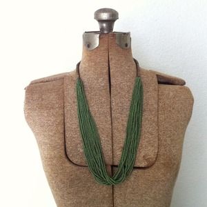 Dark Olive & Brass Multi Strand Necklace - NWOT