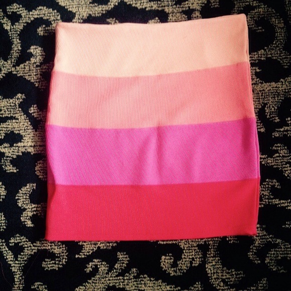 pink and orange striped bodycon skirt