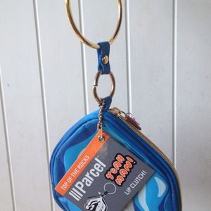 Funky lip clutch in blue and purple