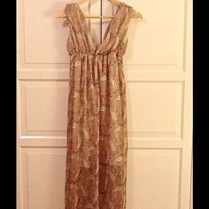 Paisley Ruched Shoulder Maxi Dress