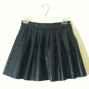 CUTE Faux Leather Skater Skirt w/ Gold Studs