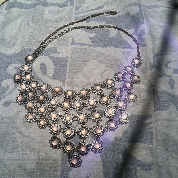 Pink flower bib necklace SOLD