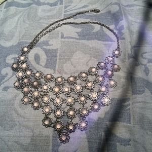 Pink flower bib necklace SOLD