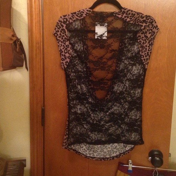 NWT. Leopard and lace top