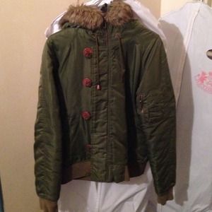 GREEN FUR HOOD JUICY COUTURE JACKET