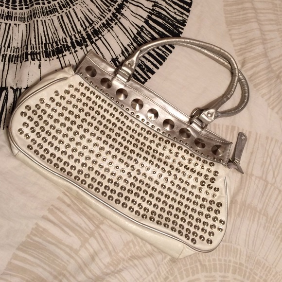 White and Silver Studded Purse