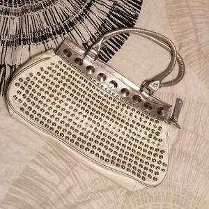 White and Silver Studded Purse