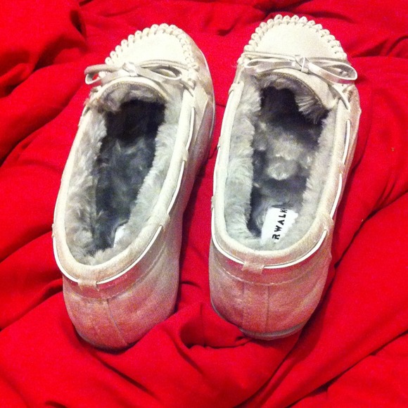 Grey and silver womens fur shoes
