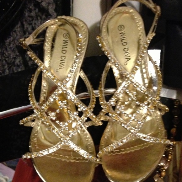 Gold tone Rhinestone strappy heels