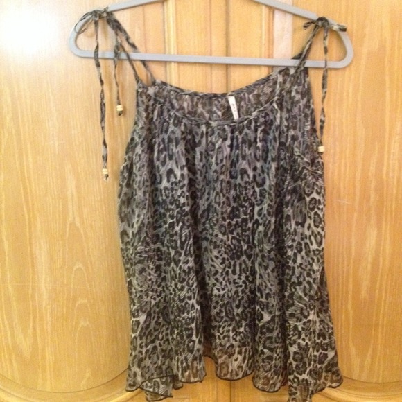 Spaghetti Strap Sheer Cheetah Print Shirt